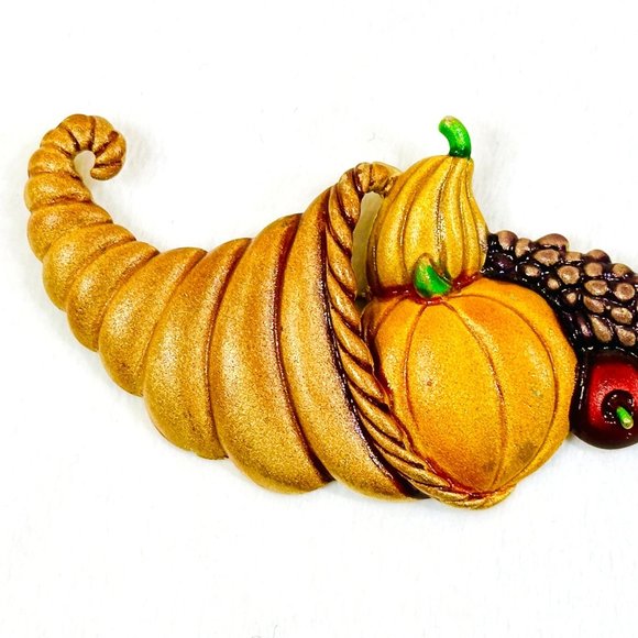 Vintage Tona Enameled Cornucopia Brooch 1980s - Picture 2 of 5